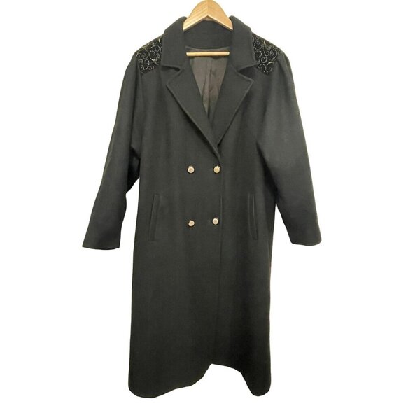 Vintage Women Double-Breasted Wool Coat Gold Embroidered Shoulders Union Tag USA - Picture 1 of 13